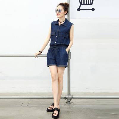 JUMSUIT JEAN ĐÙI CỔ SƠ MI LƯNG THUN - NJ983